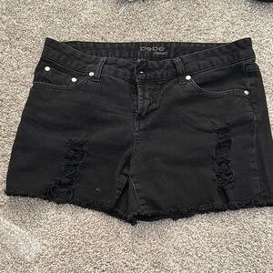 Bebe jeans destroyed black frayed raw hem 30 / 10 Black Denim Shorts mid rise